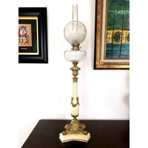 Bronze Onyx And Baccarat Crystal Oil Lamp.