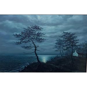 Tableau Huile  clair de lune marine Alexandre  Sousloff 