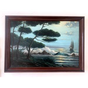 Oil On Canvas "marine" By L. Boulnois