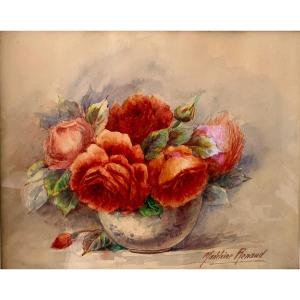 Aquarelle de Madeleine Renaud " bouquet de roses "