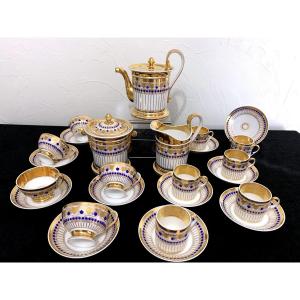 Service à café et thé en porcelaine de Paris bleue et or