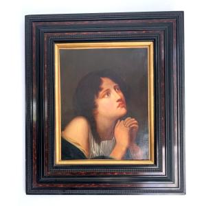 Huile sur toile " jeune fille en prière "