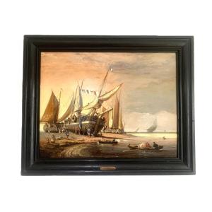 Charles Kuwasseg Oil On Panel Marine