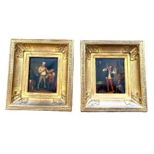 Pair Of Paintings "the Pipe Smoker And The Snuffer" Dutch School