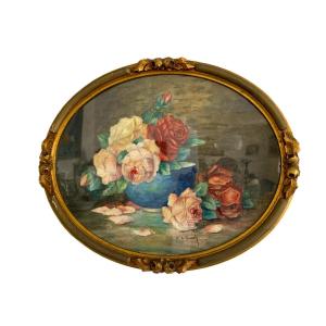 Henriette de Elmonty aquarelle " bouquet de roses "