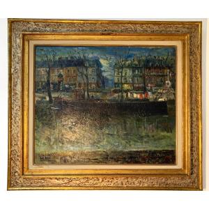 Huile sur toile Alfred Cini " Quai de Seine "