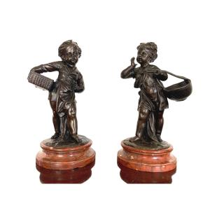 Paire de statues en bronze " Mitron et jeune fille " début XIXème