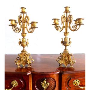 Pair Of Louis XVI Gilt Bronze Candelabra