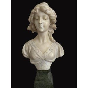 Adolfo Cipriani - Art Nouveau Bust Of A Young Woman In Marble And Alabaster.