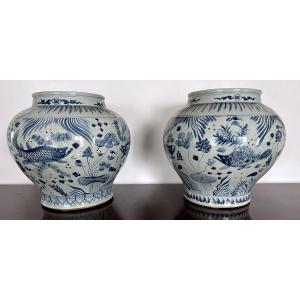 Pair Of Far Eastern Porcelain Vases Or Jars