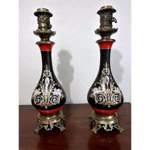 Large Pair Of Napoleon III Oil Lamps