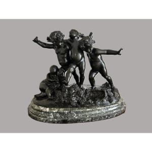 Carrier-belleuse Bronze Sculpture Of A Group Of Putti
