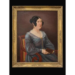 Huile sur toile Portrait De Femme d'époque Restauration