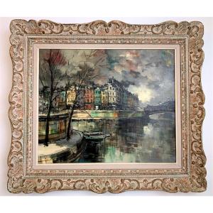 J. Warner huile sur toile " la Seine Paris "  
