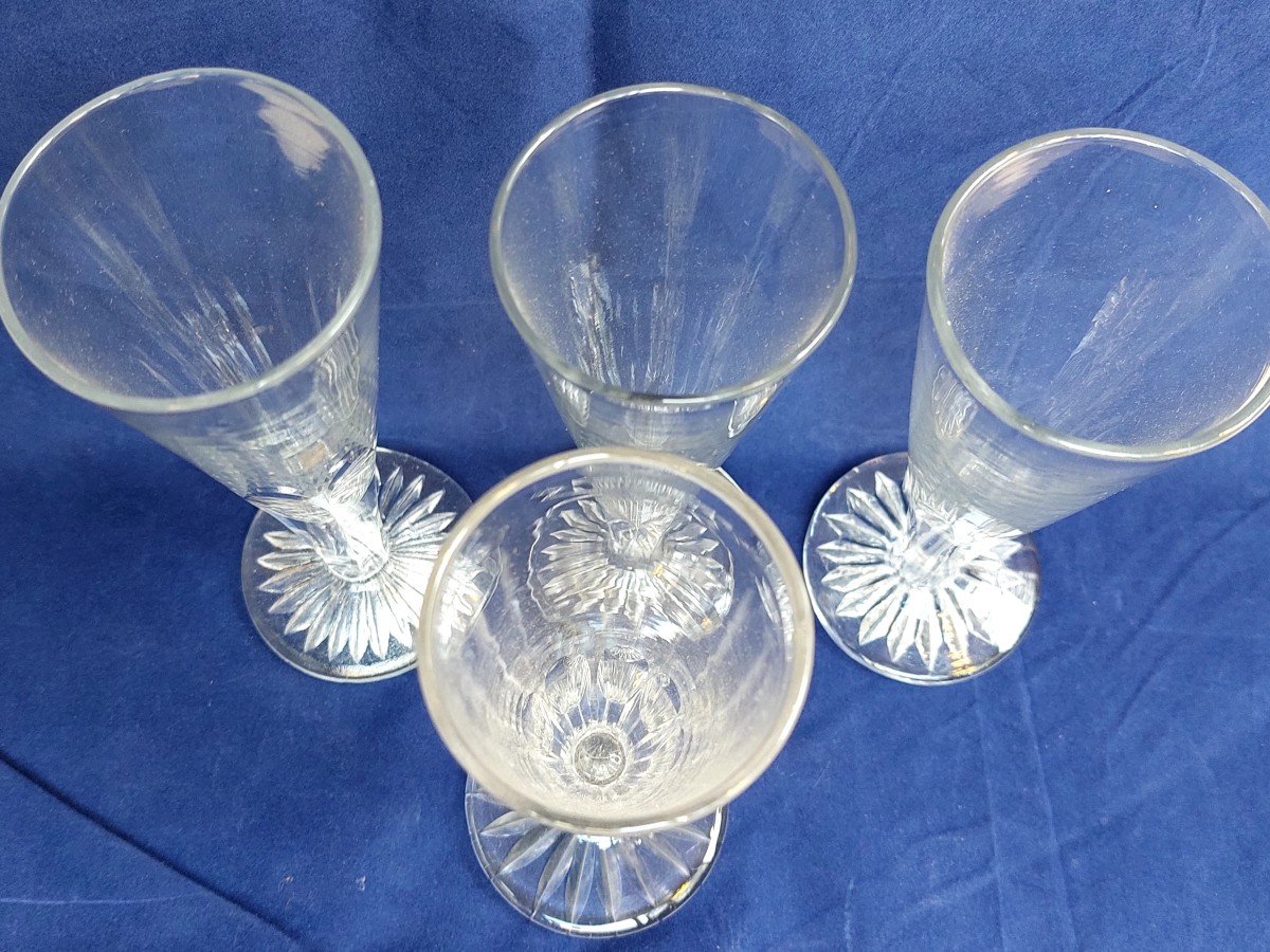 4 Verres A Vin De Champagne Cristal épais Taillé XIXeme-photo-4