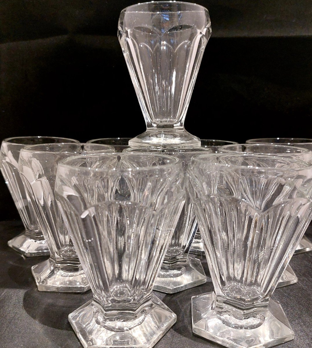 9 Wine Glasses - Thick Glass - Early 20th Century