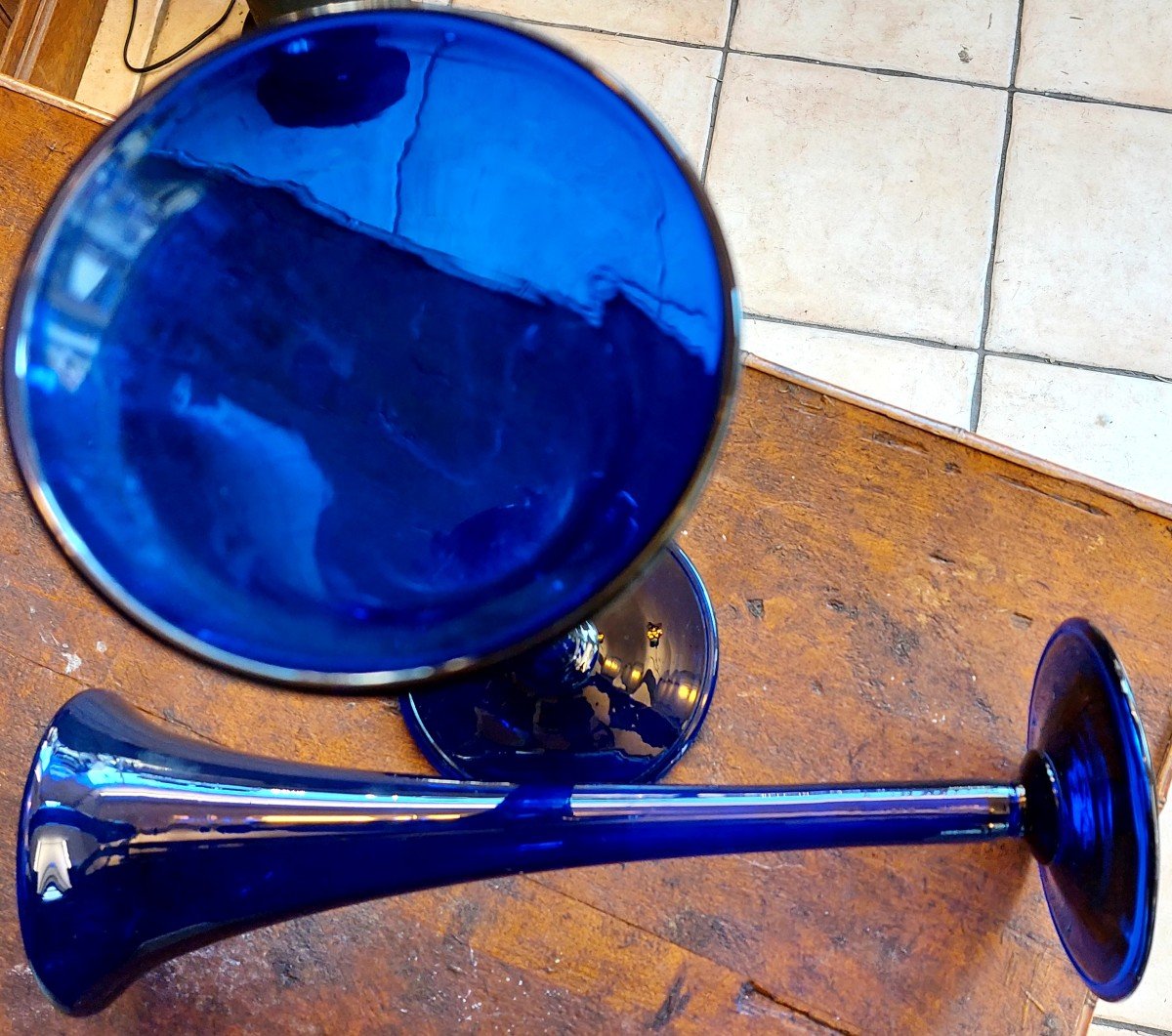 Paire De Grand Vase Cornet Bleu Cobalt  VIII/xixeme