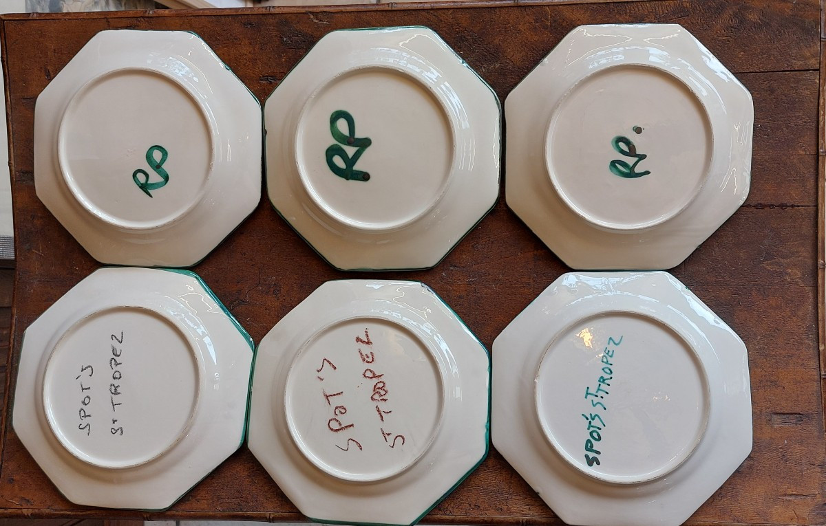 6 Octagonal R Picault Entremet Plates-photo-2