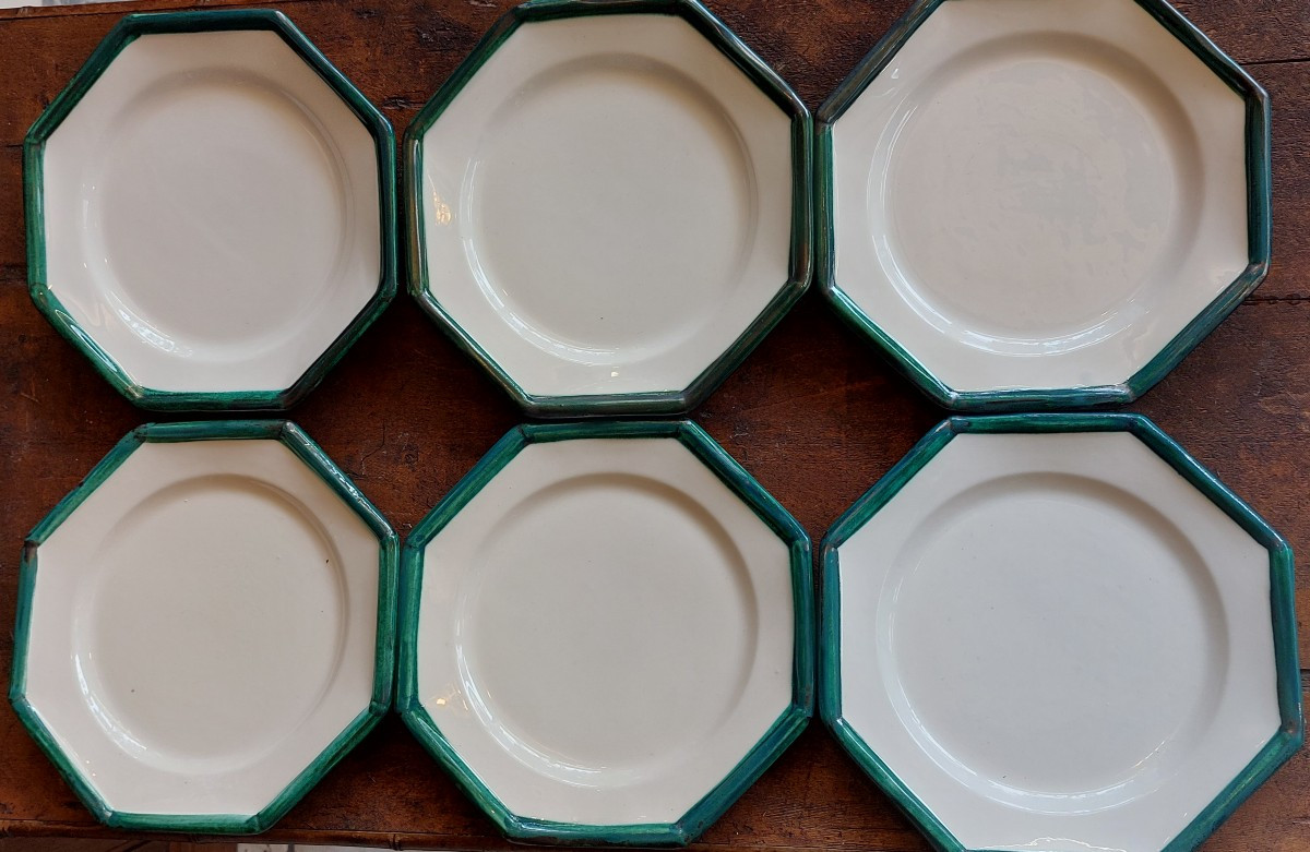 6 Octagonal R Picault Entremet Plates