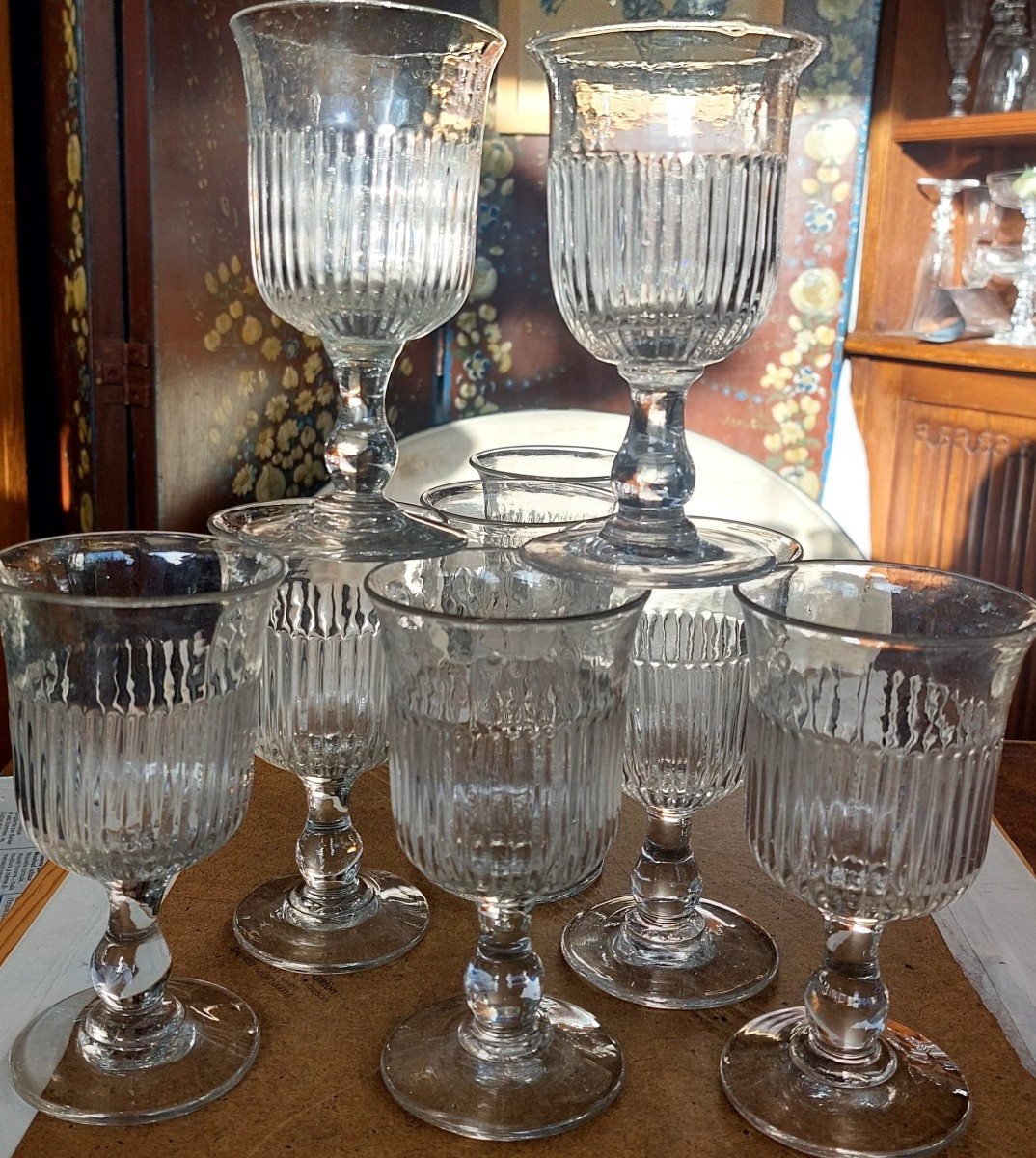 Série 9 verres à eau Soufflé/pressé  XIXeme-photo-2