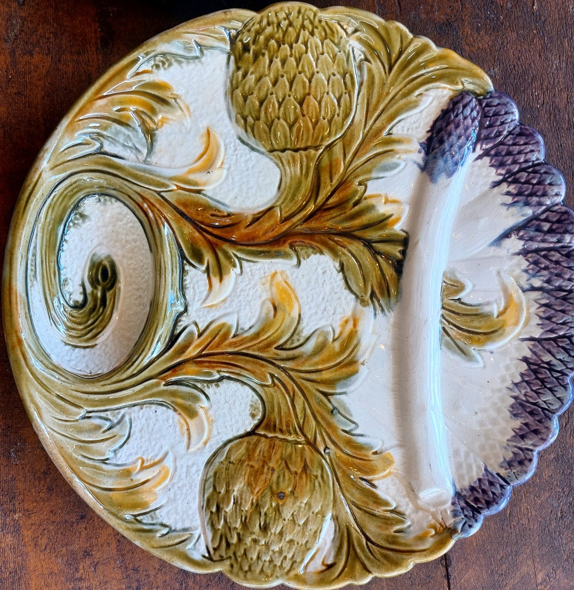 2 assiettes asperge/artichaud   barbotine XIXéme-photo-3