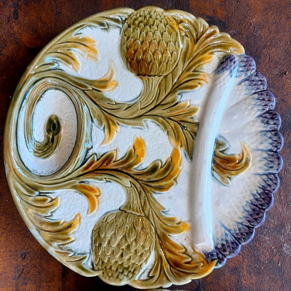 2 assiettes asperge/artichaud   barbotine XIXéme-photo-4