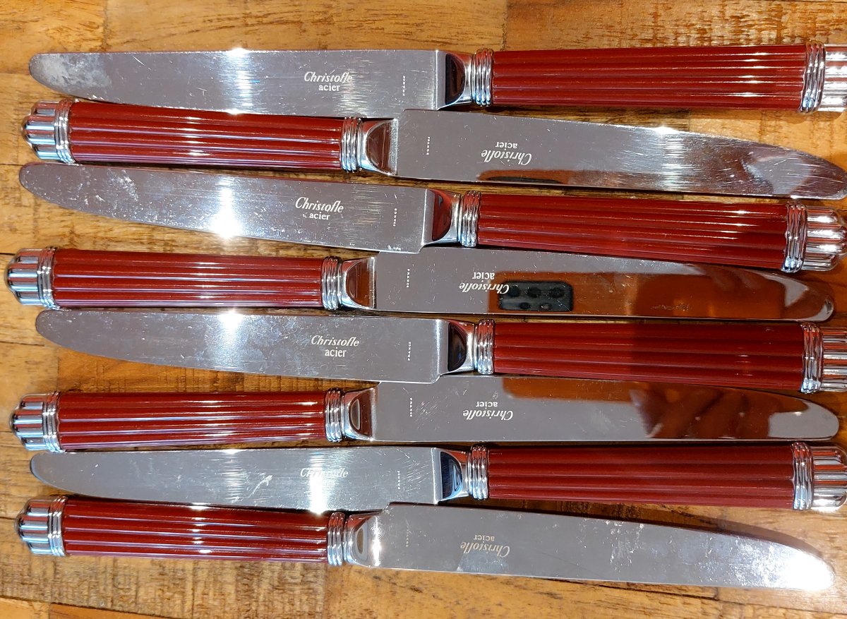 8 couteaux de table christofle Aria Acier Bordeaux-photo-2