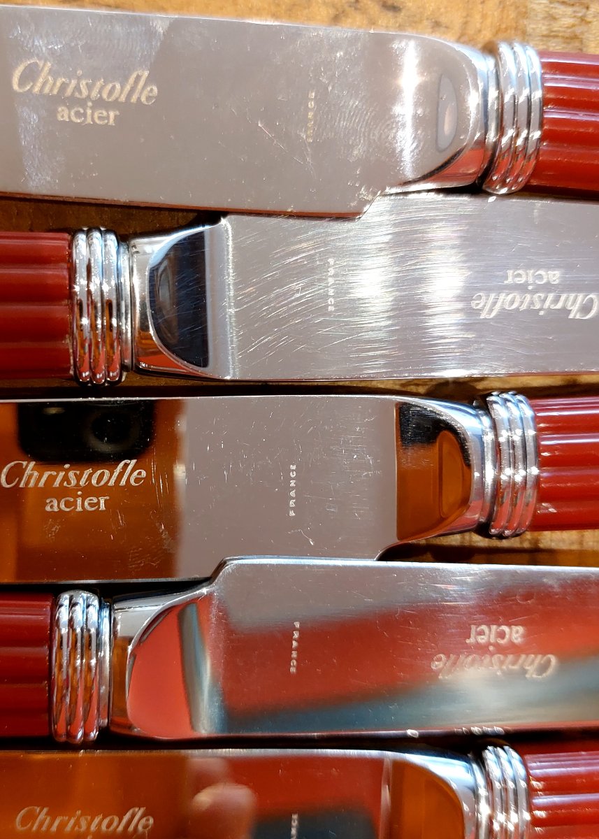 8 couteaux de table christofle Aria Acier Bordeaux-photo-3