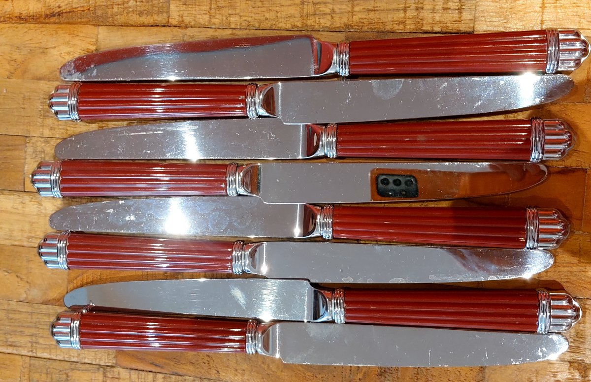 8 couteaux de table christofle Aria Acier Bordeaux