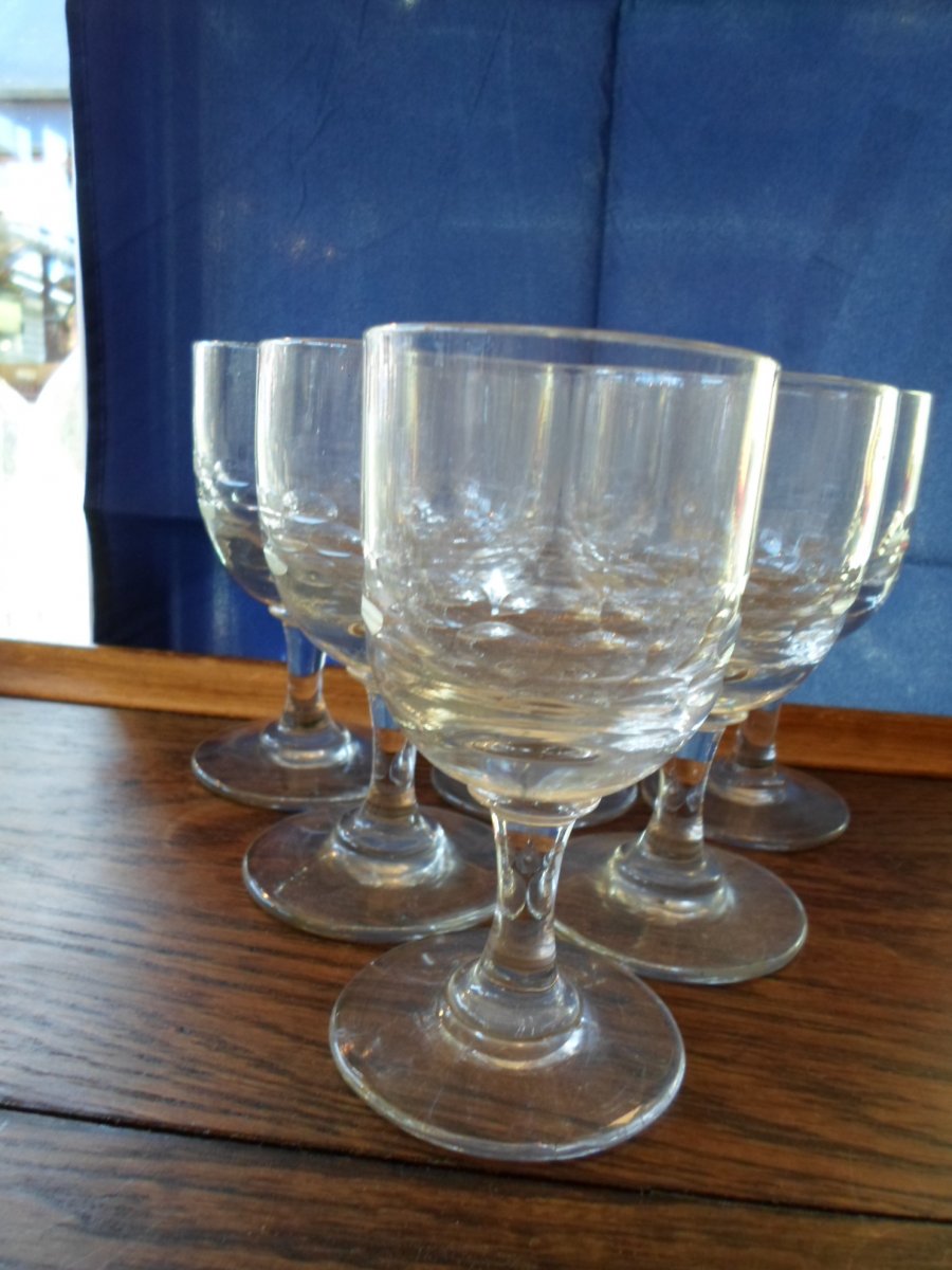 6 Bistro Glasses Cut In The Early 20th Century