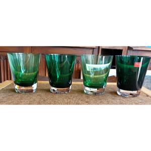 4 Green Baccarat Mosaic Cups
