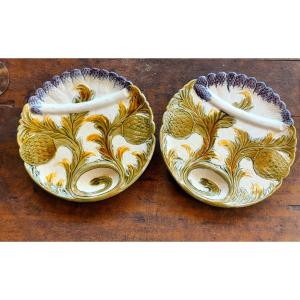 2 assiettes asperge/artichaud   barbotine XIXéme