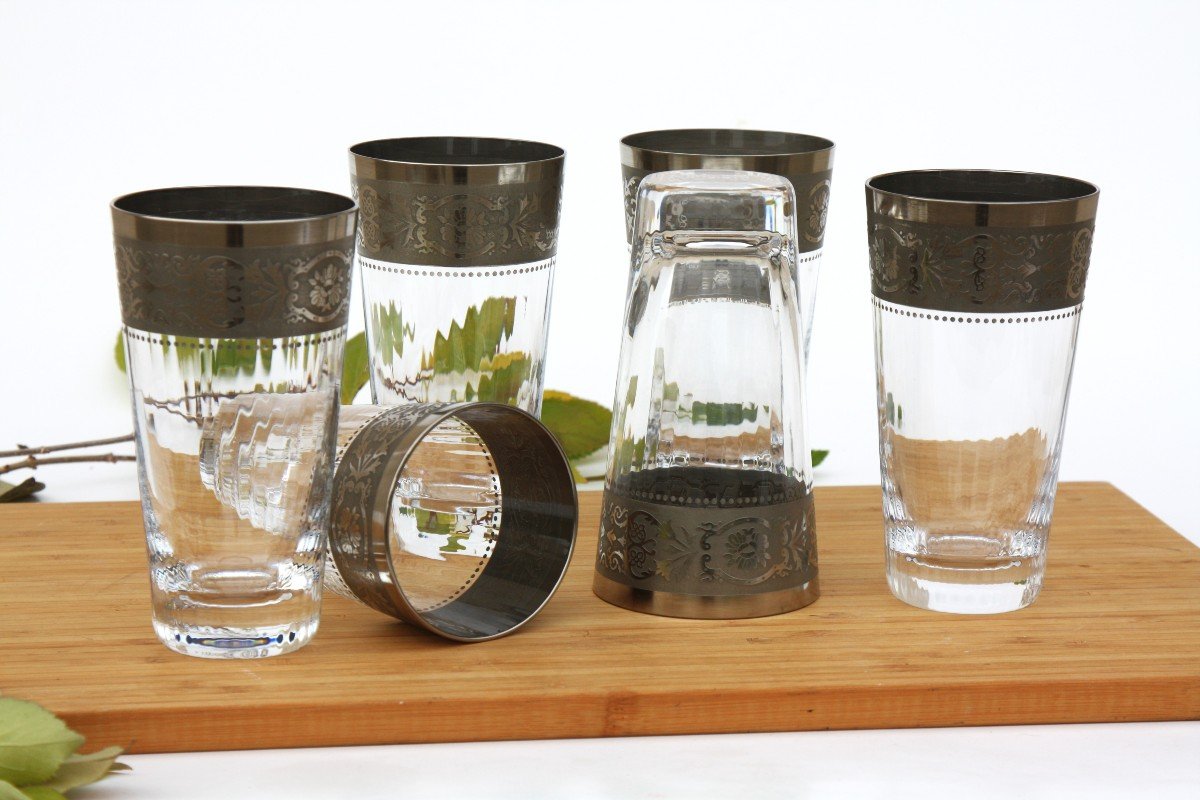 Set Of 6 Rare highball Glasses In Baccarat Crystal, Vendôme Model-photo-2