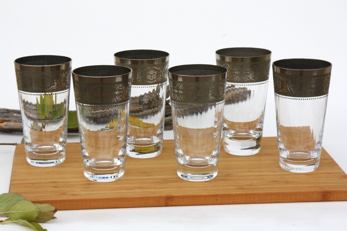 Set Of 6 Rare highball Glasses In Baccarat Crystal, Vendôme Model-photo-6