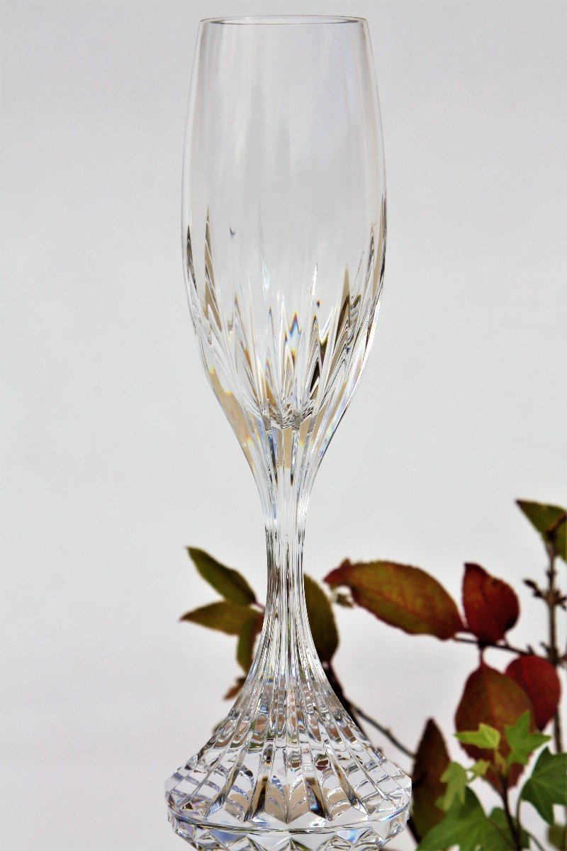 Set Of 2 Champagne Flutes In Baccarat Crystal, Massena Model-photo-2