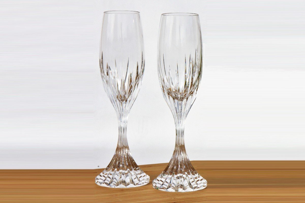 Set Of 2 Champagne Flutes In Baccarat Crystal, Massena Model