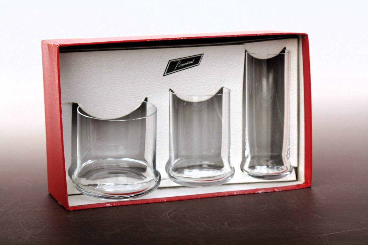 Box Of 3 Baccarat Crystal Glasses, Empilage Model-photo-2