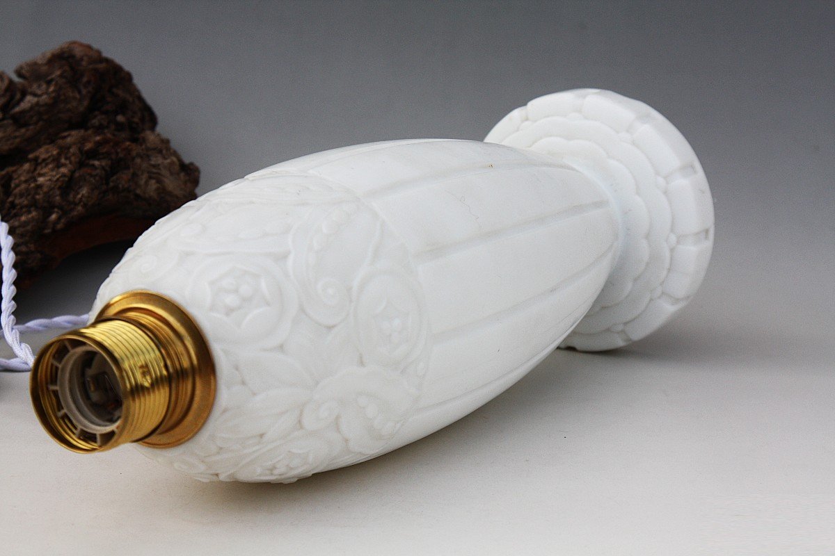 Rare Art Deco Opaline Baccarat Lamp Base-photo-2