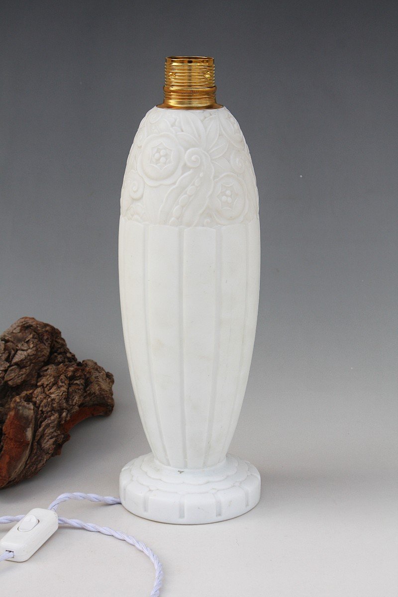 Rare Art Deco Opaline Baccarat Lamp Base-photo-5