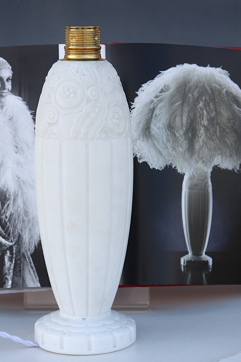 Rare Art Deco Opaline Baccarat Lamp Base-photo-7