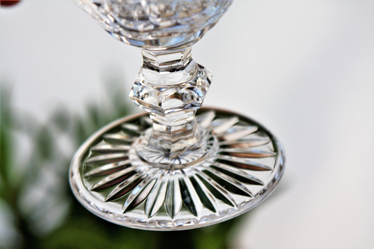 Set Of 6 Burgundy Wine Glasses In Saint Louis Crystal, Trianon Model-photo-3