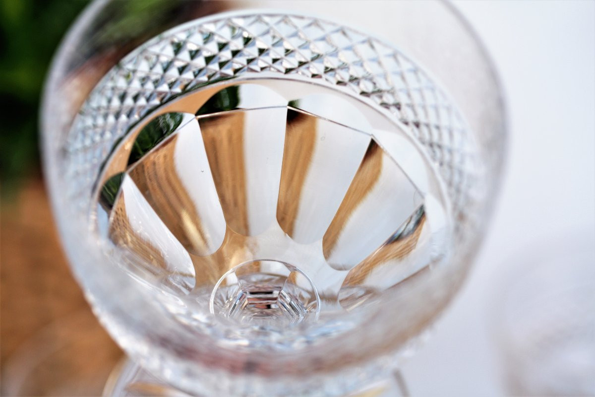 Set Of 6 Burgundy Wine Glasses In Saint Louis Crystal, Trianon Model-photo-4