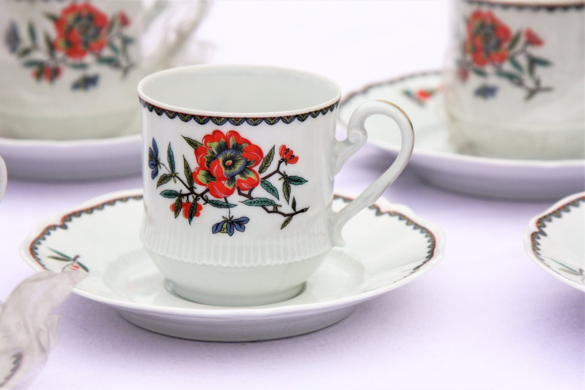 Set Of 6 Haviland Limoges Porcelain Coffee Cups, A La Grenade Pattern-photo-2