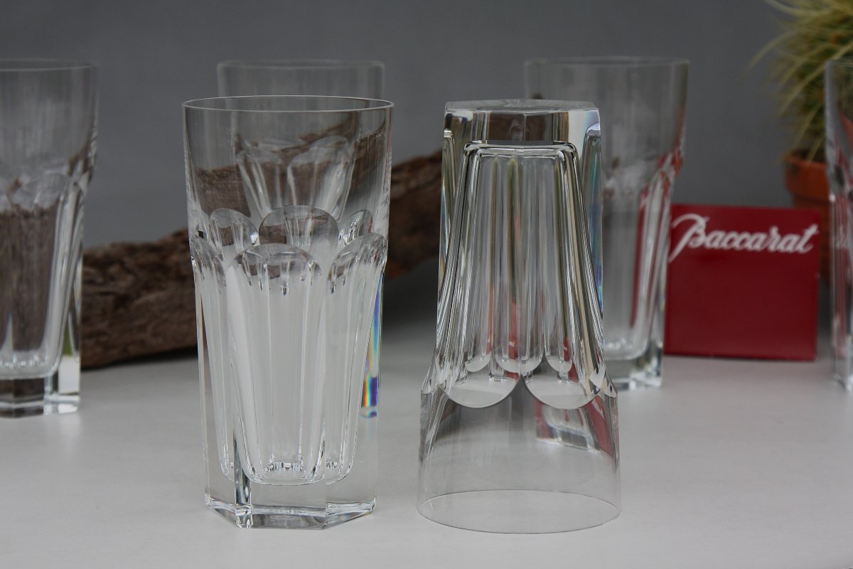Set Of 6 Baccarat Crystal Long Drink Glasses, Harcourt Model-photo-4