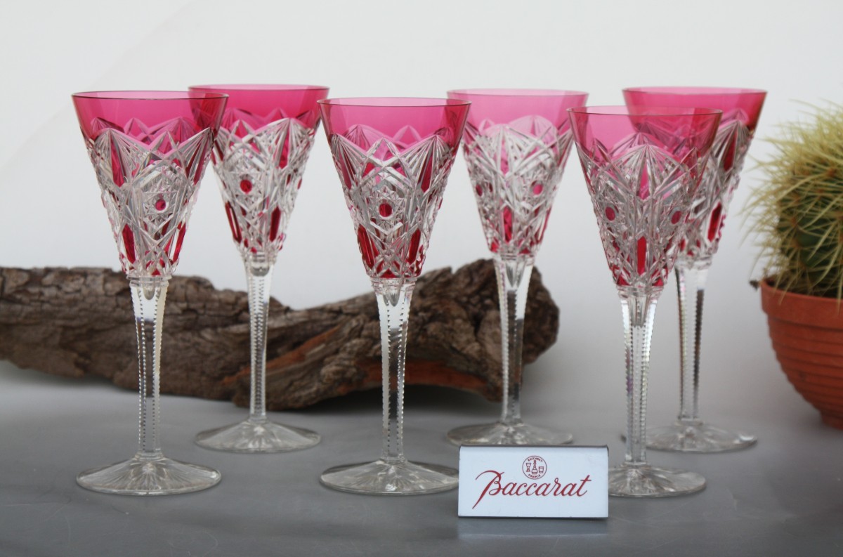 Set Of 6 Rare  Cocktail Flutes In Baccarat Lagny Crystal
