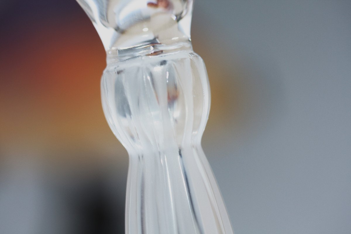 Set Of 2 Lalique Crystal Champagne Flutes, Louqsor Model-photo-4