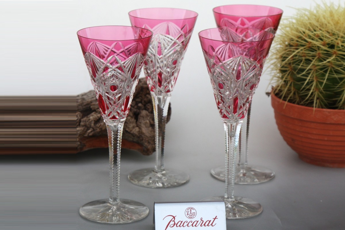 Set Of 4 Baccarat Crystal Cocktail Or Champagne Flutes, Lagny Model