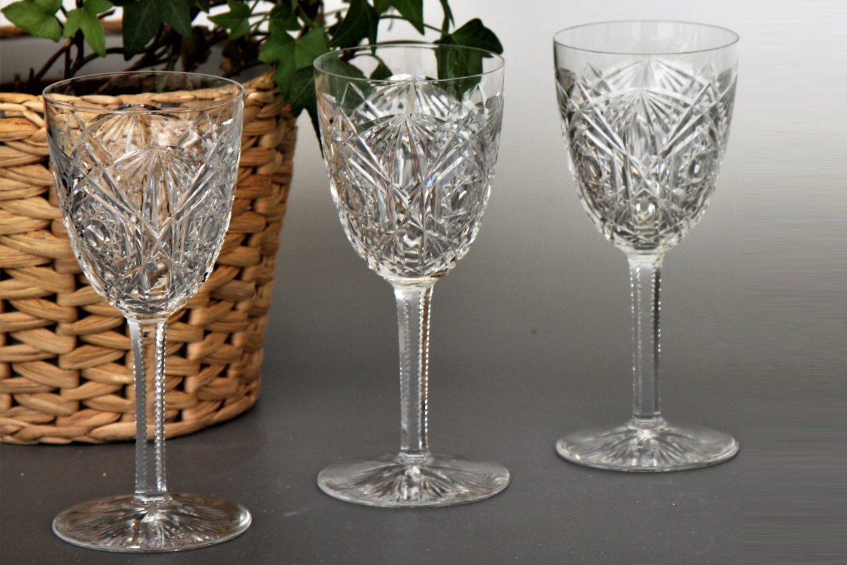 Set Of 4 Baccarat Crystal Wine Glasses No. 4, Lagny Model-photo-4