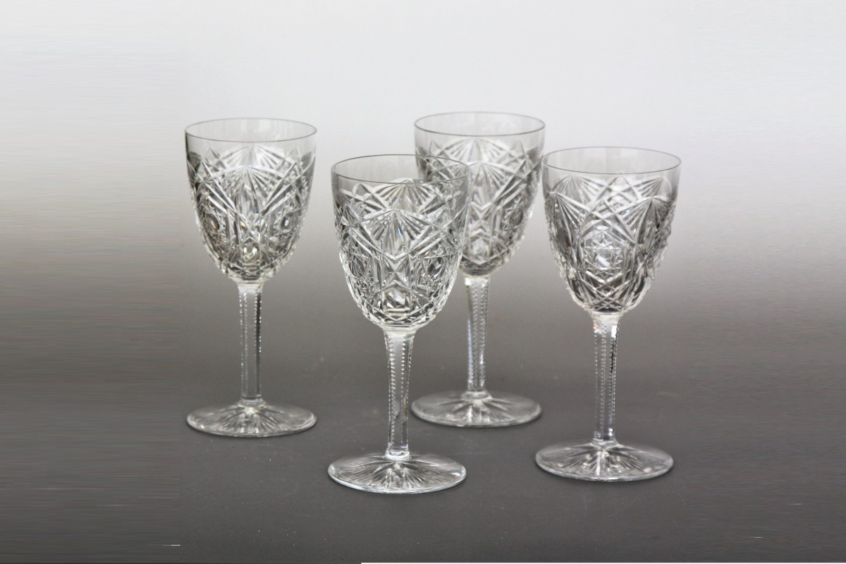 Set Of 4 Baccarat Crystal Wine Glasses No. 4, Lagny Model