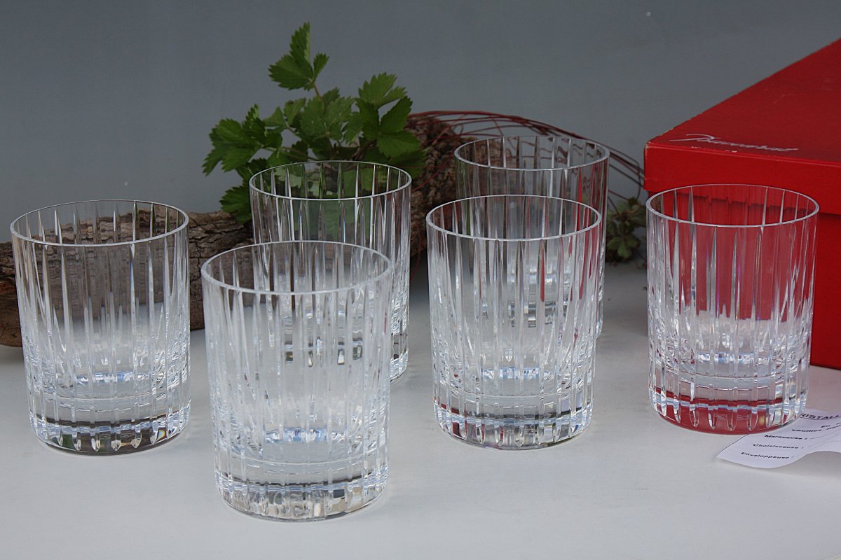 Set Of 6 Large Baccarat Crystal Whisky Glasses, Harmonie Model-photo-2